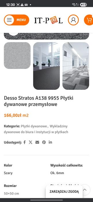 Płytki dywanowe 50×50 grubość 5mm  130szt. w tym 30 połówek