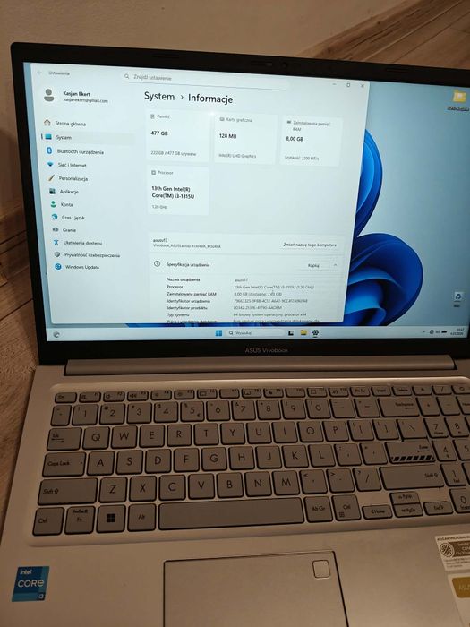 Laptop Asus vivibook i3-13th 8gb ram ssd dysk stanie jak nowy