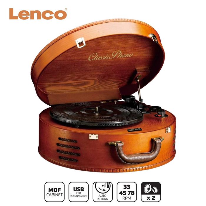 Gramofon Retro Drewniany – Lenco TT-34, Wbudowane Głośniki, Piękny Klasyczny Design