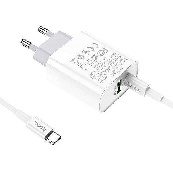 Hoco C80a Network Charger Pd20w/qc3.0 + Type-c Cable White