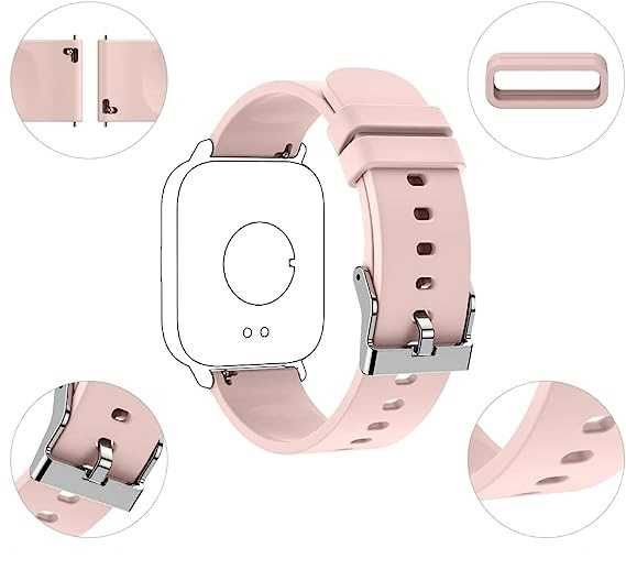 Silikonowy pasek opaska smartwatch 22mm różowy, z zestawem pinów