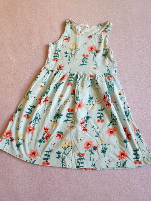 Sukienka H&M floral 110 116 bawelna kwiaty turkusowa