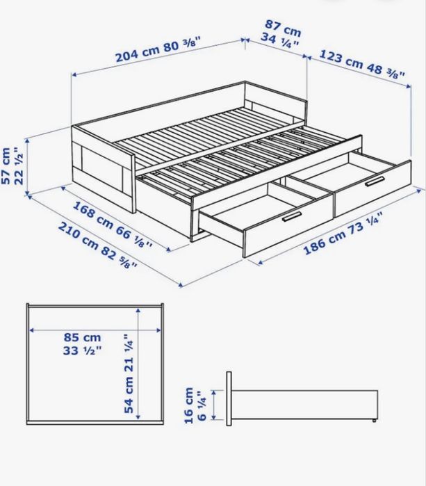 IKEA BRIMNES Cama individual dupla com 2 gavetas 2 colchões
