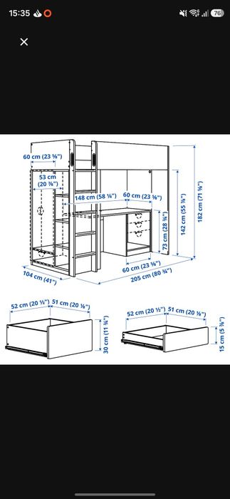 Cama alta com secretária  ikea