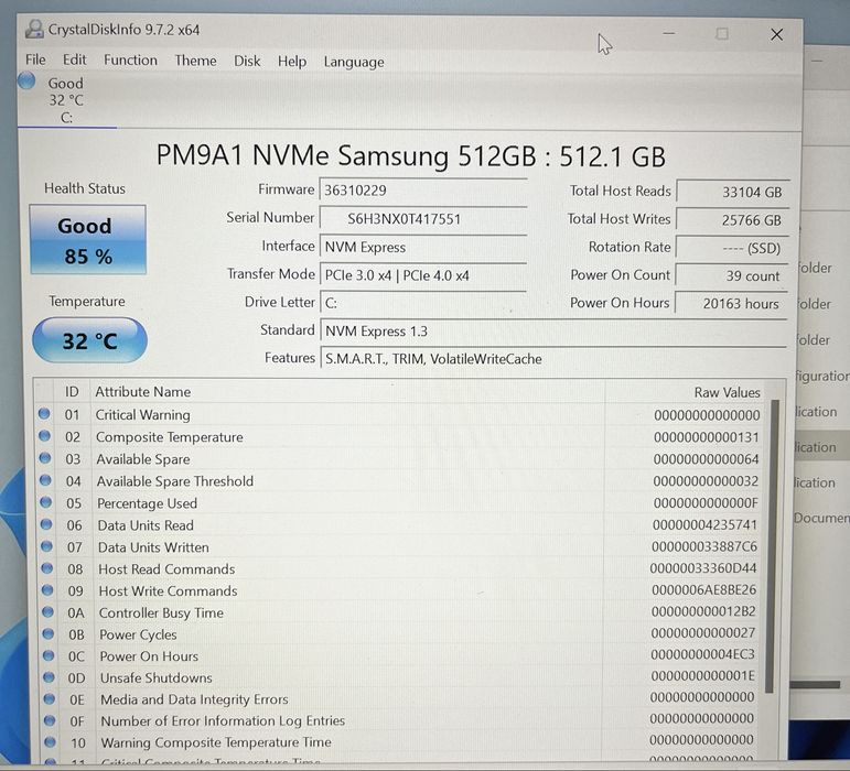 SSD NVMe Samsung PM9A1 512Gb