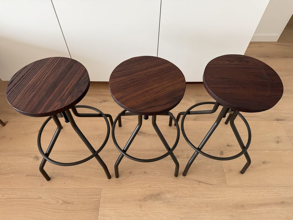 3 Bancos de Bar Conforama – Estilo Industrial Madeira e Ferro