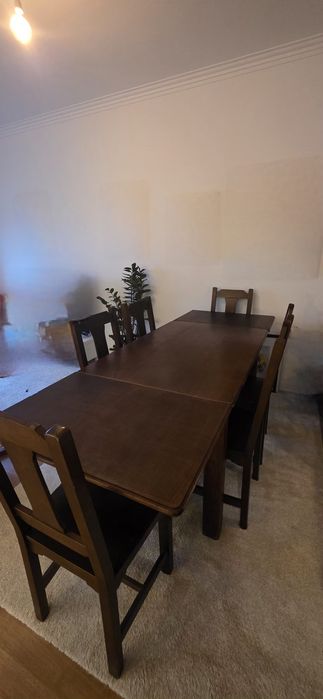 Conjunto Jantar Madeira Maciça - Mesa Extensível (2m) + 6 Cadeiras