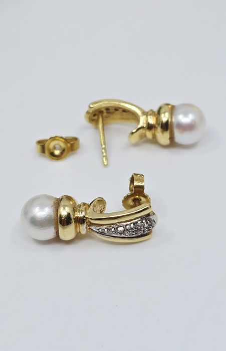 Złote kolczyki wtykane próba 585 14k z Perłą I diamentami  certyfikat