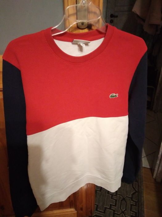 Bluza Lacoste czerwono biało granatowa.