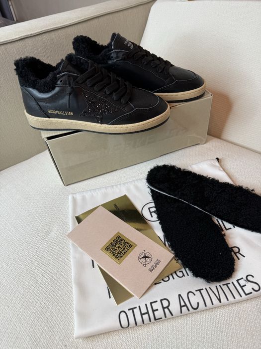 Кеди Golden Goose зимові чорні з хутром, голден гус