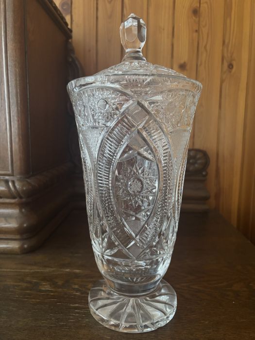 Duzy krysztalowy wazon PRL oryginalny krysztal