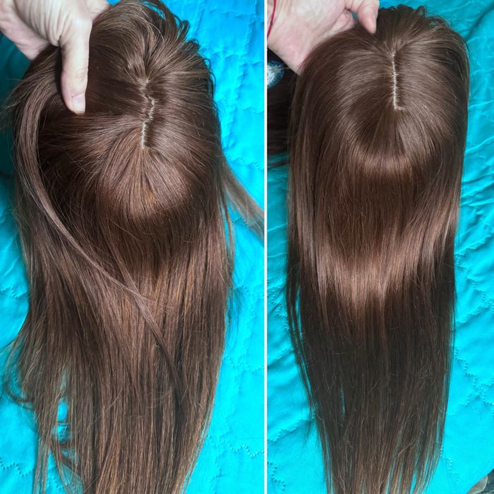 Натуральная накладка имитация кожи славянские волосы каштан 55см 110гр