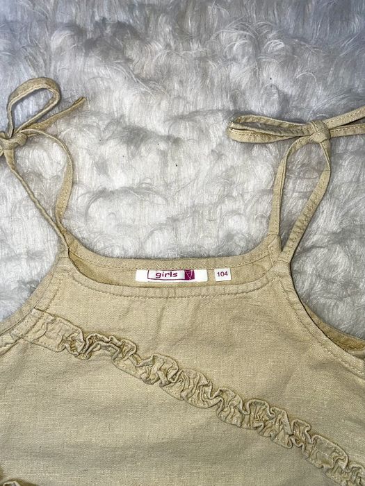 Bluzka crop top na beżowy elegancki dziewczęca len bawełna 104 cm