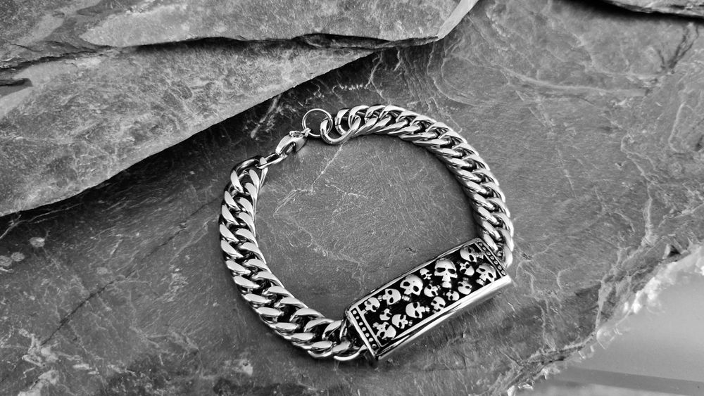 Pulseira masculina aço cirúrgico homem motard