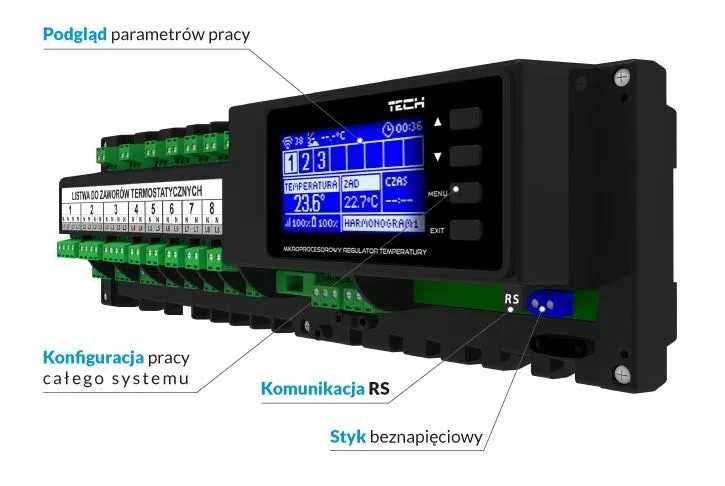 Przewodowy sterownik zaworów termostatycznych TECH L-7E