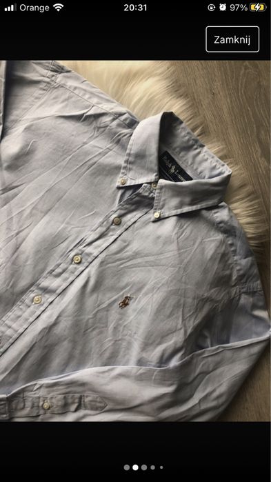 Męska błękitna jasnoniebieska koszula Ralph Lauren M L 15 1/2 34Yarmou
