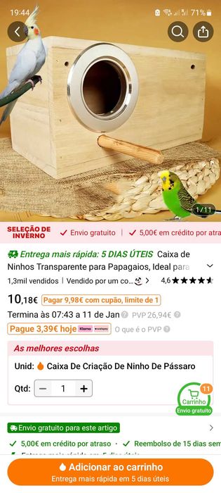 Vendo ninho compartimento transparente,para Aves até porte médio.