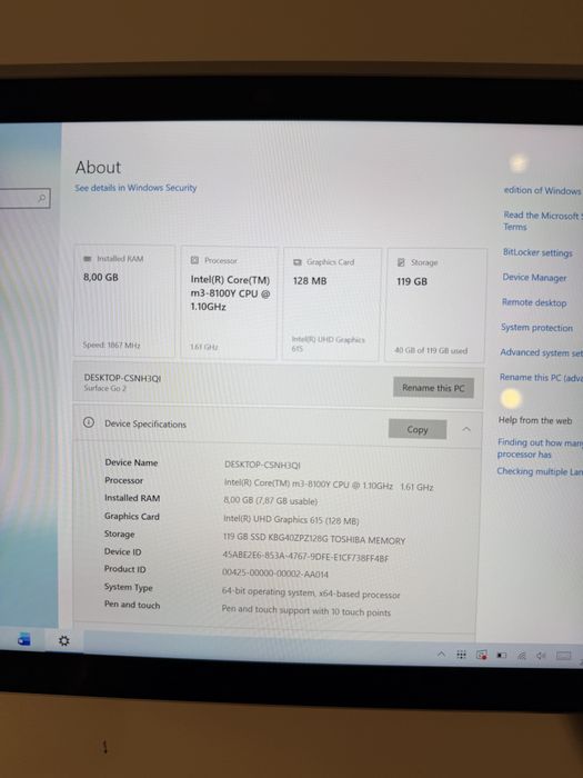 Surface Tablet Go 2 Intel m3 8/128gb super stan