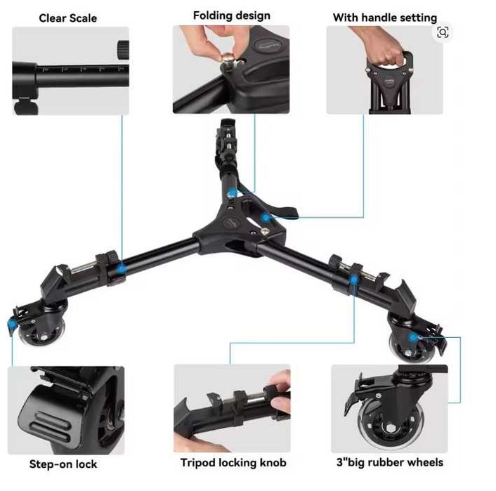 SmallRig Складаний регульований студійний візок для штативів і стійок