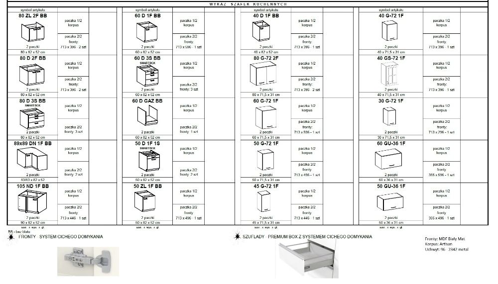 Meble kuchenne Stilo, fronty MDF biały mat, korpus dąb artisan
