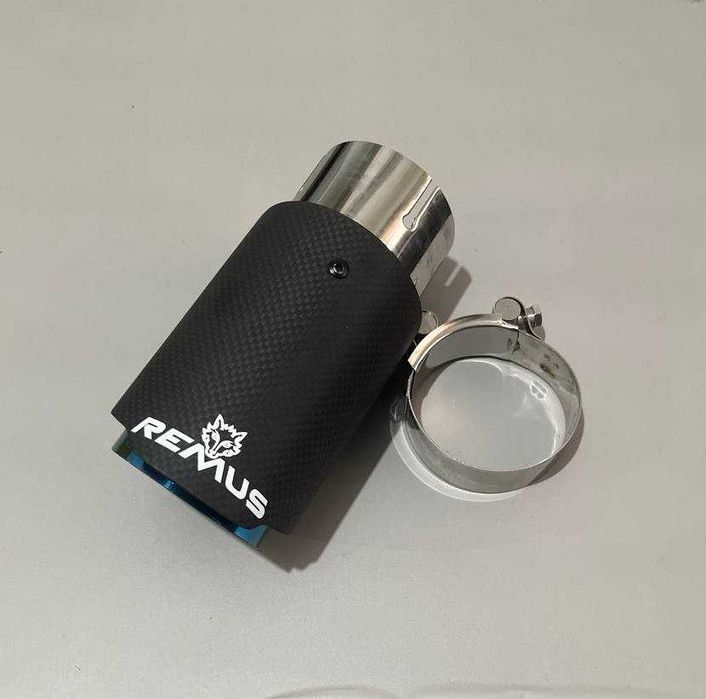 Ponteira escape carbono fosco com ponta azul – Estilo REMUS