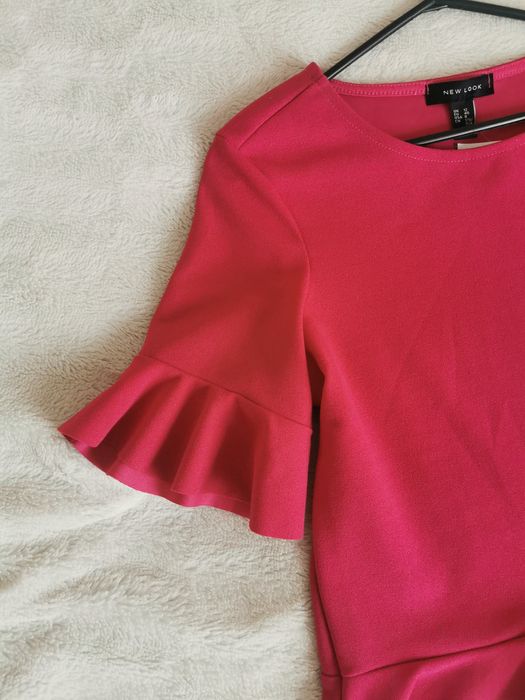 Bluzka damska letnia impreza elegancka basic barbie falbanki fuksja