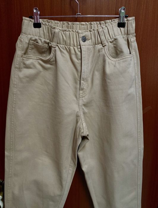 HM jeans calças de ganga cintura elástica - caqui (38)