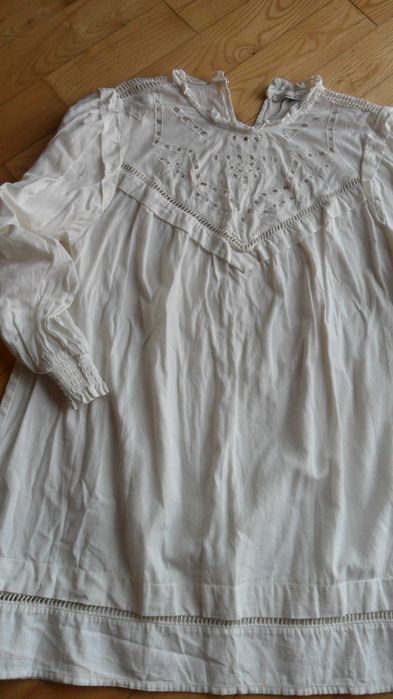 Pull&Bear-biała tunika retro L/len,cotton.haft