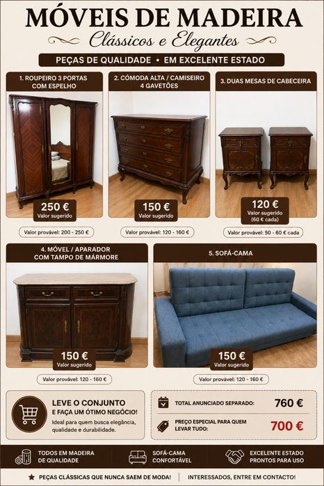 Jogo de quarto e sofa cama
