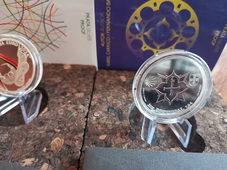 Conjunto de 2 moedas prata proof em estojo certificado