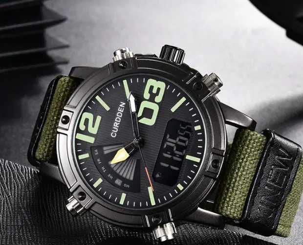 Мужские наручные часы на тканевом ремешке военные часы с подсветкой