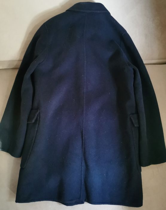 ZARA granatowy płaszcz z wełny oversize