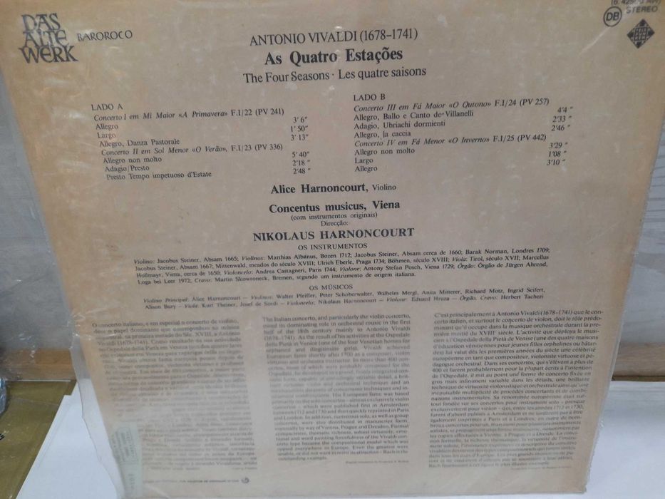 Disco em VINIL LP de Vivaldi "As Quatro Estações" musica clássica da Valentim de Carvalho de 1977 em bom estado