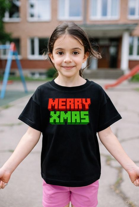 Koszulka dziecięca czarna Blokowa minecraft prezent święta 152