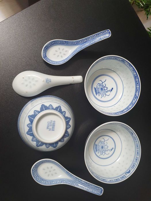 Miseczki łyżeczki spodki chińska porcelana antyki PRL