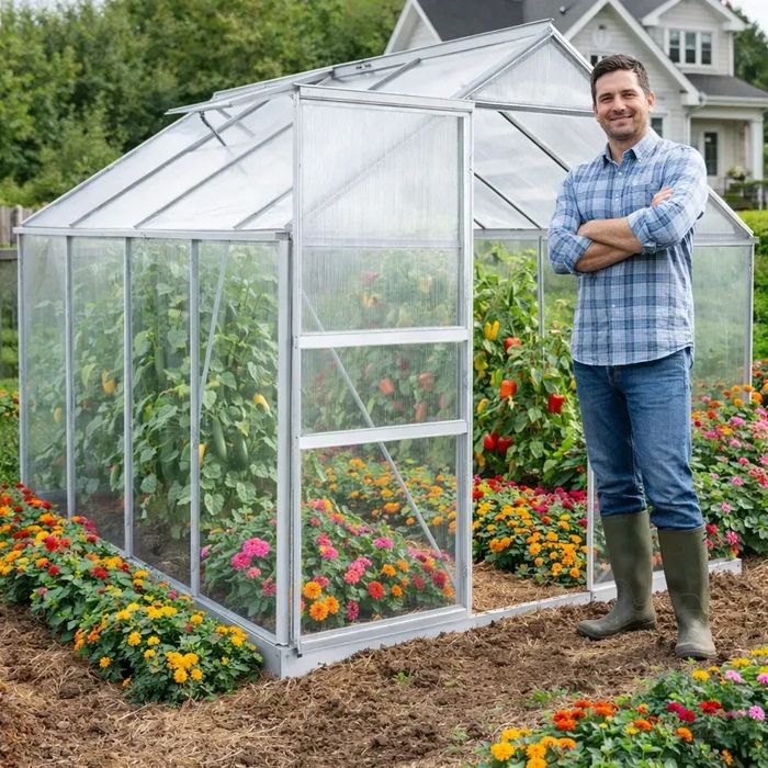 Теплиця полікарбонат 7,22 м² (3,8×1,9×1,95 м) алюмінієвий парник