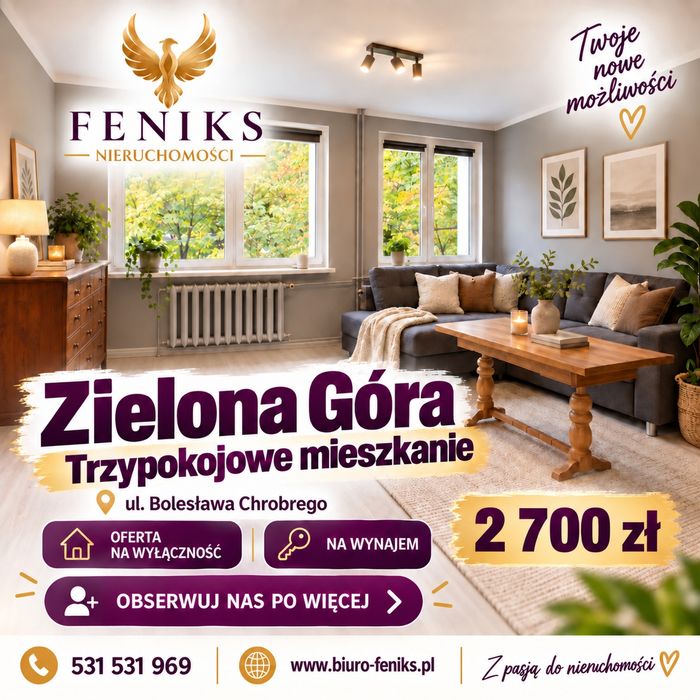 Super mieszkanie 3 pokoje z balkonem. Ul. B. Krzywoustego
