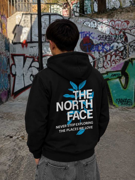 Толстовка The North Face Blue Leaves • Худи Черное TNF Базовое • XS-XXL