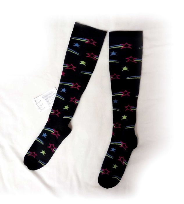 Гольфы высокие удлиненные выше колена гольфы черные со звездами 37-38р
