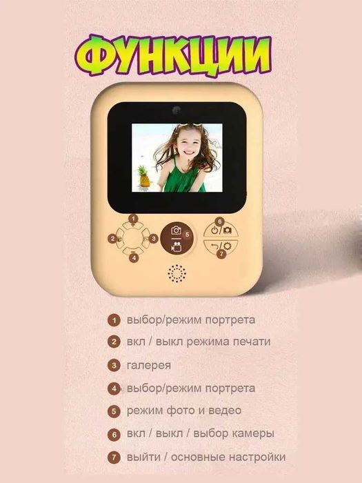 Фотоаппарат моментальной печати |чековый принтер|скидка+32гб