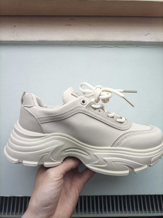 HIT Beżowe Sneakersy na MEGA Platformie