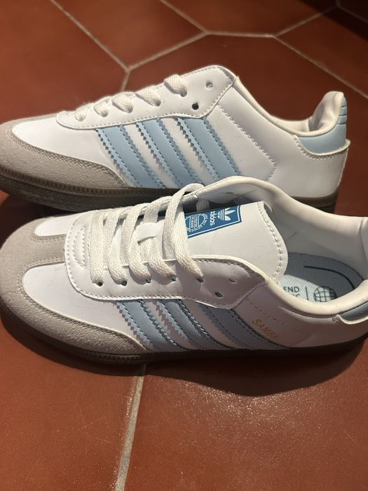 Adidas Samba OG Branco/Azul Bébe – Com Caixa