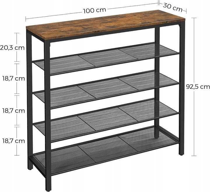 Szafka na Buty LOFT Vintage 4 Półki 100 cm Metal Drewno
