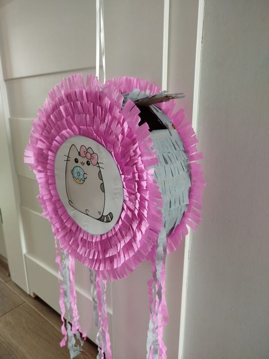 Piniata Kot Pusheen różowo szara plus tasiemki