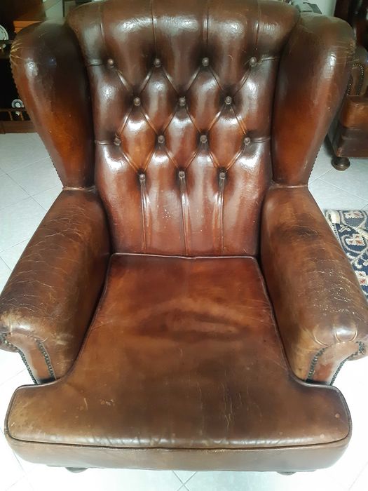 Conjunto de 3 Sofás em pele Vintage anos 80