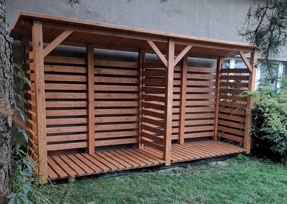 Drewutnia na drewno kominkowe 4 x1,1m, wiata na drewno opałowe