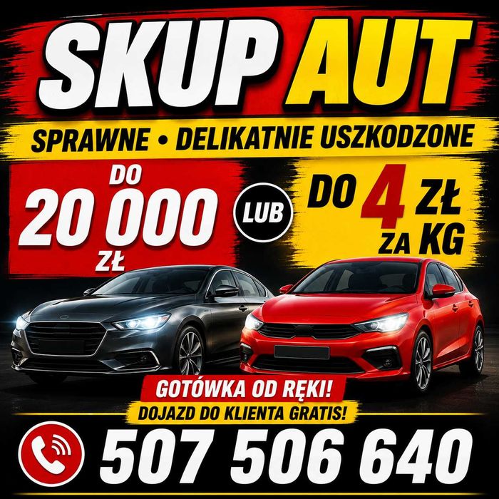 Skup Aut do 20 tyś lub do 4zł/KG Zadbane Do Poprawek LPG Zadzwoń Sprawdź
