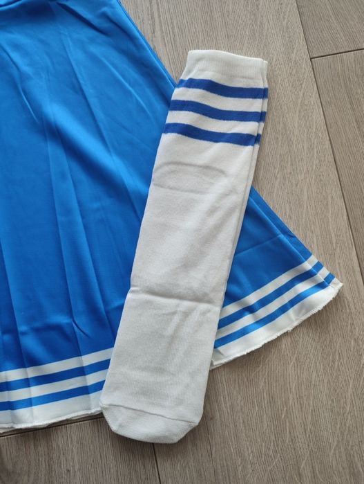 Strój cheerleaderki tancerki czirliderki 140/146 pompony skarpety