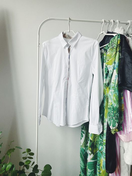 Biala koszula z dlugim rekawem elegancka koszula M 38