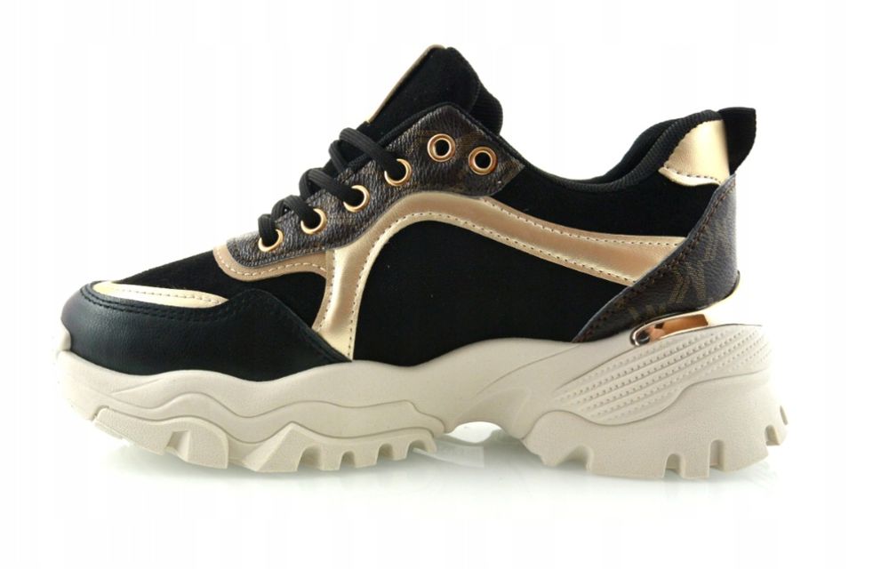 Czarne Damskie Sneakersy na grunej podeszwie rozmiar r 38 nowe